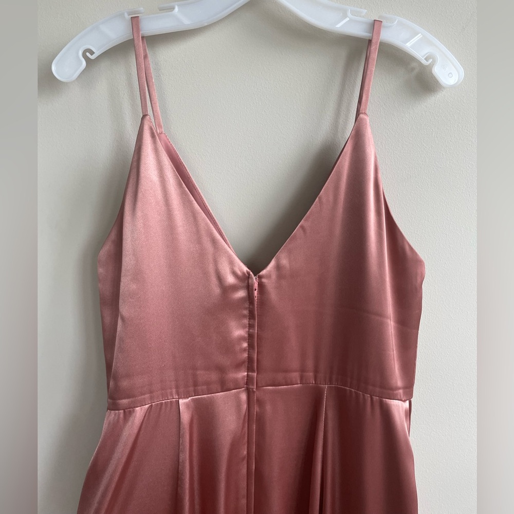 David’s Bridal Galina Signature Charmeuse Deep V-Neck A-Line Dress Dessert Coral - Picture 7 of 7
